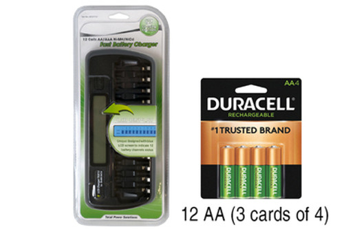 12 Bay AA / AAA LCD Battery Charger + 12 AA 2500 mAh Duracell NiMH Batteries