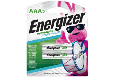 Energizer AAA NiMH 800mAh rechargeable batteries two pack front view