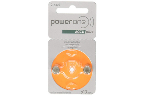 Size p13 PowerOne ACCU Plus Rechargeable Hearing Aid Batteries (2 Card)