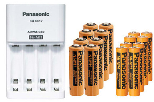 Panasonic BQ-CC17 Smart Battery Charger + 8 AA (2000mAh) + 8 AAA (700mAh) NiMH Panasonic Rechargeable Batteries