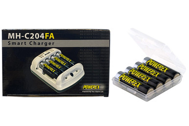 Powerex MH-C204FA charger with 4 AA PRO batteries and case