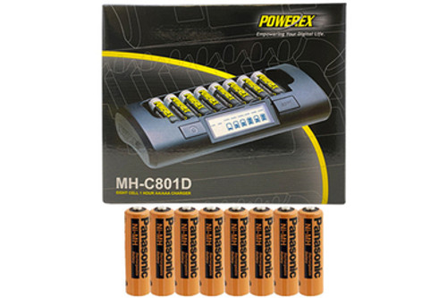 Powerex MH-C801D Eight Slot Smart Charger & 8 AA NiMH Panasonic 2000 mAh Rechargeable Batteries (Industrial Eneloop)