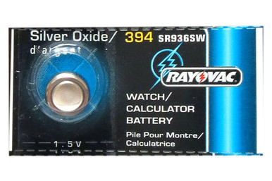 Rayovac 394 SR936SW button battery silver oxide 1.55V front view