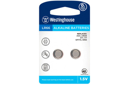 LR66 / AG4 Westinghouse Alkaline Button Batteries (2 Pack)