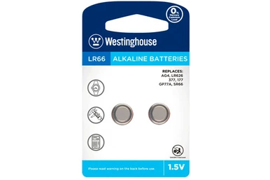 Westinghouse LR66 AG4 alkaline button batteries 2 pack on card
