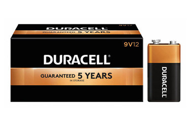 12-pack Duracell Coppertop 9V alkaline batteries in original packaging