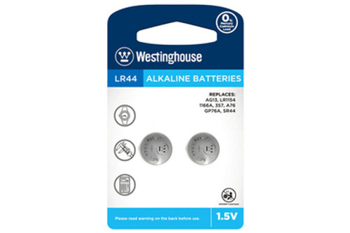 LR44 / AG13 Westinghouse Alkaline Button Batteries (2 Pack)
