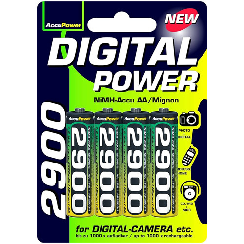 AccuPower AA NiMH 2900mAh rechargeable batteries 4-pack front view