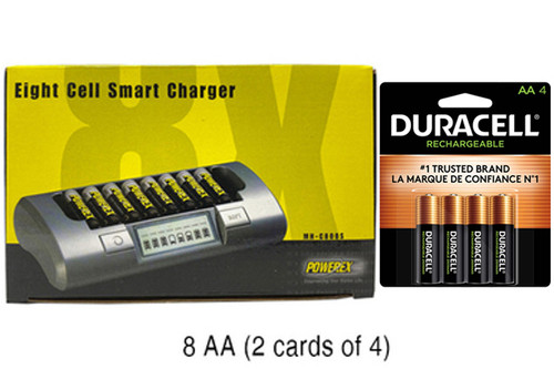 Powerex MH-C800S Eight Slot Smart Charger & 8 AA Duracell Rechargeable (DX1500) Batteries (2500 mAh)