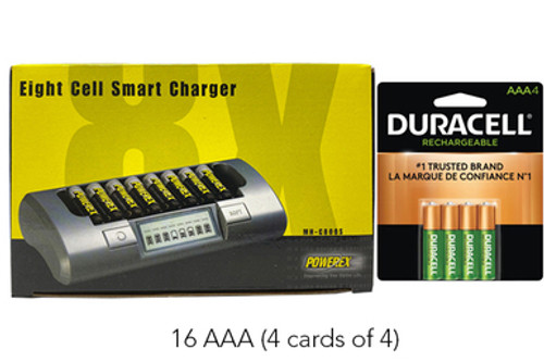 Powerex MH-C800S Eight Slot Smart Charger & 16 AAA Duracell Rechargeable (DX2400) Batteries (900 mAh)