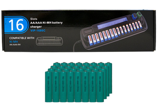 16 Bay AA / AAA LCD Charger + 32 AAA NiMH Batteries (1200 mAh )