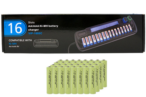 16 Bay AA / AAA LCD Battery Charger + 32 AAA NiMH Batteries (900 mAh)
