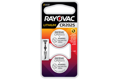 Rayovac CR2025 3V lithium coin cell batteries two pack on card