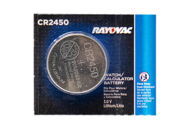 Rayovac CR2450 3V lithium coin cell battery front view