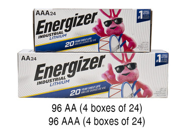 Energizer Industrial AA and AAA lithium battery packs, 96-count each