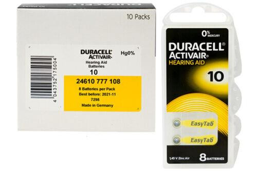 Duracell Activair DA10 size 10 hearing aid batteries 80-pack box