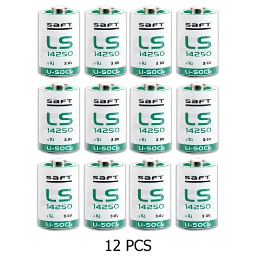 Front view of Saft LS14250 3.6V lithium batteries 12-pack