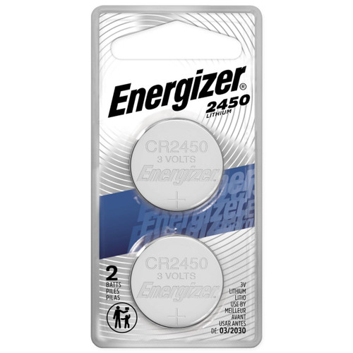 Energizer CR2450 3V lithium coin cell batteries two-pack on card