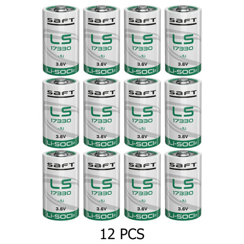 Front view of SAFT LS17330 3.6V lithium batteries 12-pack