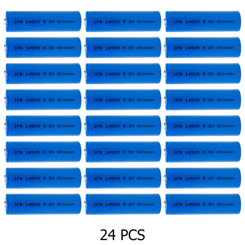 24-pack Power Portable AA 3.2V LiFePO4 14500 batteries arranged neatly