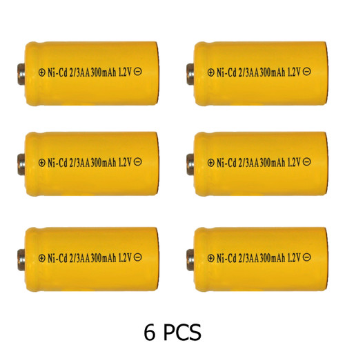 6-Pack 2/3 AA NiCd 300 mAh Button Top Batteries