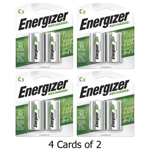 8-Pack C Energizer Recharge NiMH (2500 mAh) Batteries (4 Cards of 2)