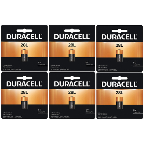 6-pack Duracell 28L 6V lithium batteries on retail packaging