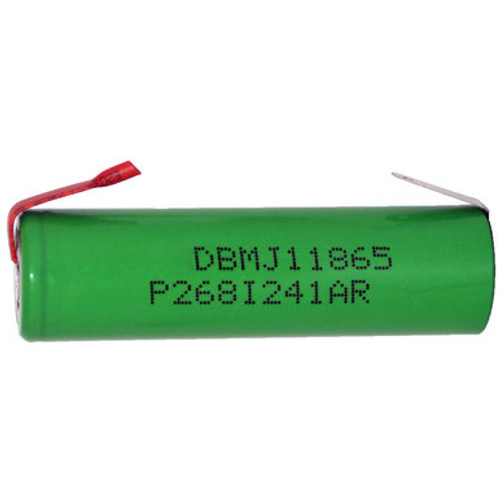 LG 3.7V 18650 MJ1 lithium ion battery with tabs front view