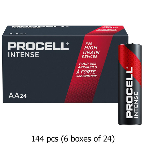 Bulk 144-pack Duracell Procell Intense PX1500 AA batteries arrangement