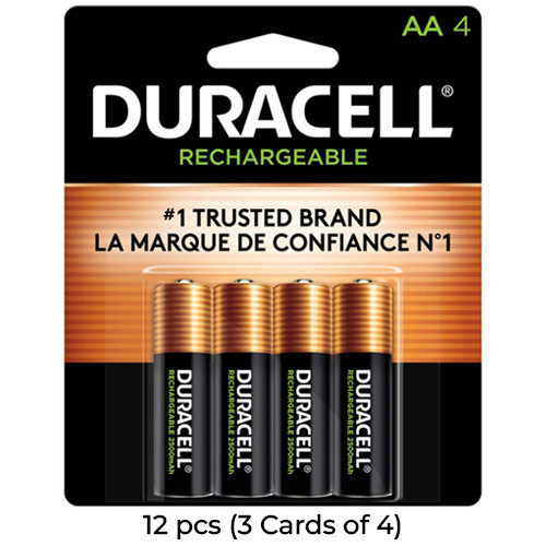 12-Pack AA Duracell Rechargeable (DX1500) 2500 mAh Batteries (3 Cards of 4)