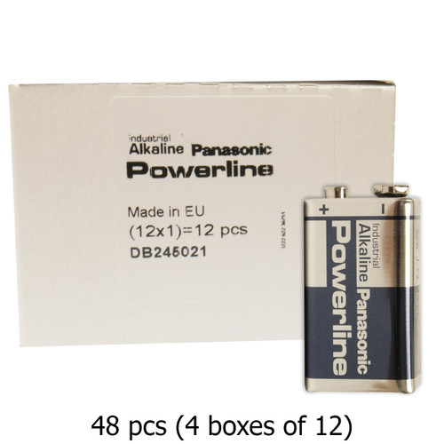 Single Panasonic Powerline 6LR61AD1P 9V alkaline battery close-up