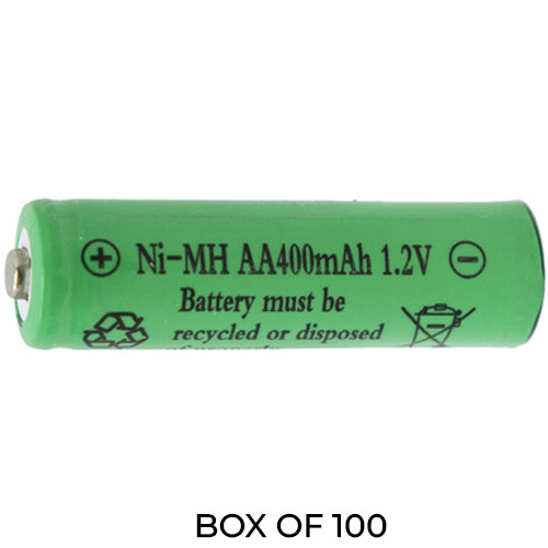 Power Portable 100-pack AA NiMH 400mAh batteries neatly arranged