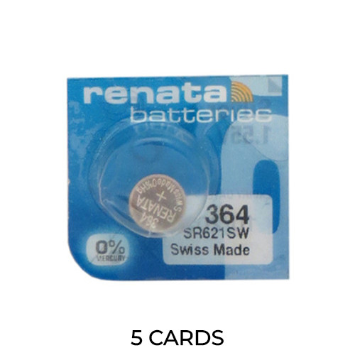 5-Pack 364 / SR621SW Renata Silver Oxide Button Batteries