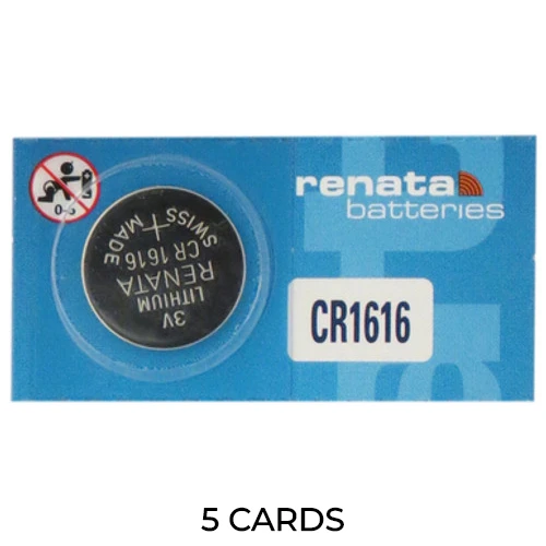 Renata CR1616 3V lithium coin cell batteries 5-pack in packaging