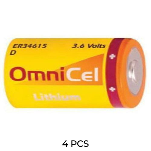 Omnicel 4-pack ER34615 3.6V D lithium batteries front view