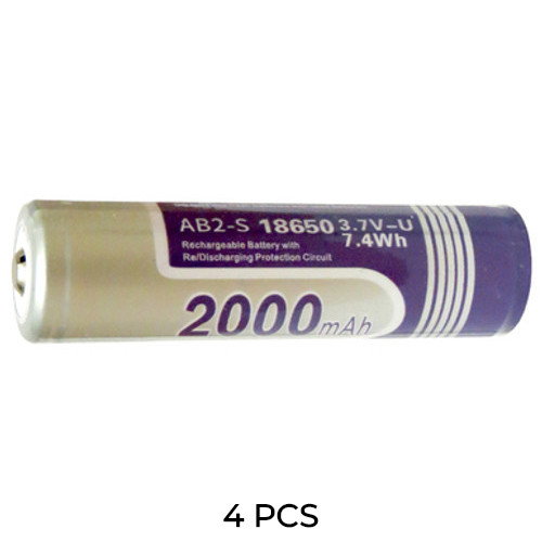 4-Pack 18650 3.6 Volt 2000 mAh Li-Ion Batteries - Protected (Button Top)