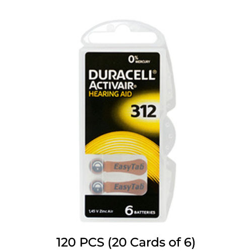 Duracell DA312 Size 312 hearing aid batteries 120-pack box