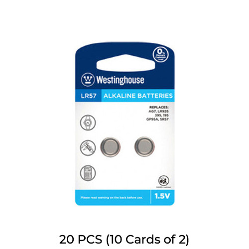 20-Pack LR57 / AG7 Westinghouse Alkaline Button Batteries (10 Cards of 2)