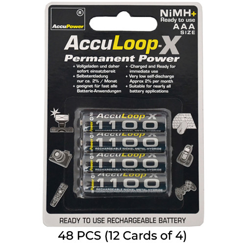 48-Pack AAA AccuPower AccuLoop-X 1100 mAh NiMH Batteries (12 Cards of 4)
