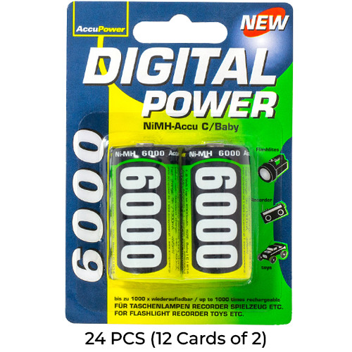 24-Pack C AccuPower NiMH 6000 mAh Batteries (12 Cards of 2)
