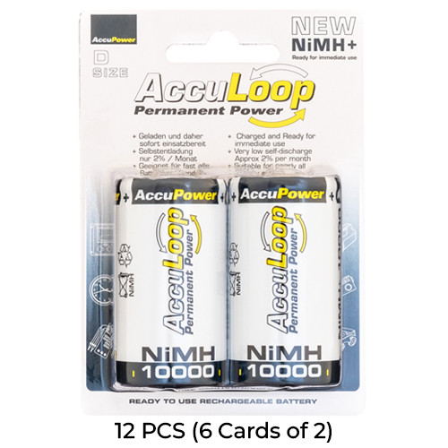 AccuPower AccuLoop D NiMH 10000mAh 12-pack rechargeable batteries