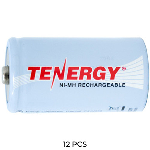 Front view of 12-pack Tenergy D NiMH 10000mAh rechargeable batteries