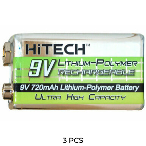 3-Pack HiTech 9 Volt Lithium Polymer Batteries (720 mAh)
