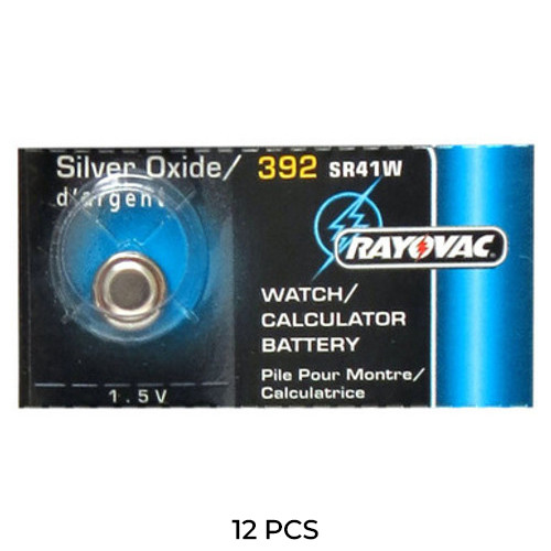 Rayovac 12-pack SR41SW silver oxide button batteries in retail packaging