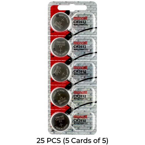 Maxell CR2032 3V lithium coin cell batteries 25-pack retail packaging