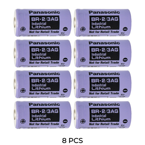 Panasonic BR-2/3AG lithium batteries 8-pack front view
