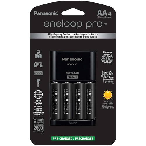 Panasonic BQ-CC17 Smart Battery Charger + 4 AA (2600mAh) Panasonic Eneloop Pro Rechargeable Batteries