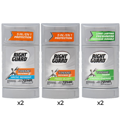 6-Pack Right Guard Xtreme Defense 5 Deodorant Antiperspirant Variety Pack