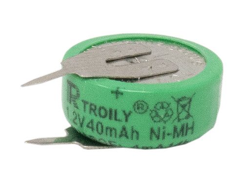 Power Portable 40H 1.2V NiMH Button Cell Battery with Tabs front view