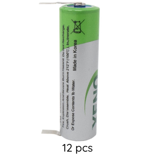 Terminal end of Xeno XL-060F battery with tabs visible